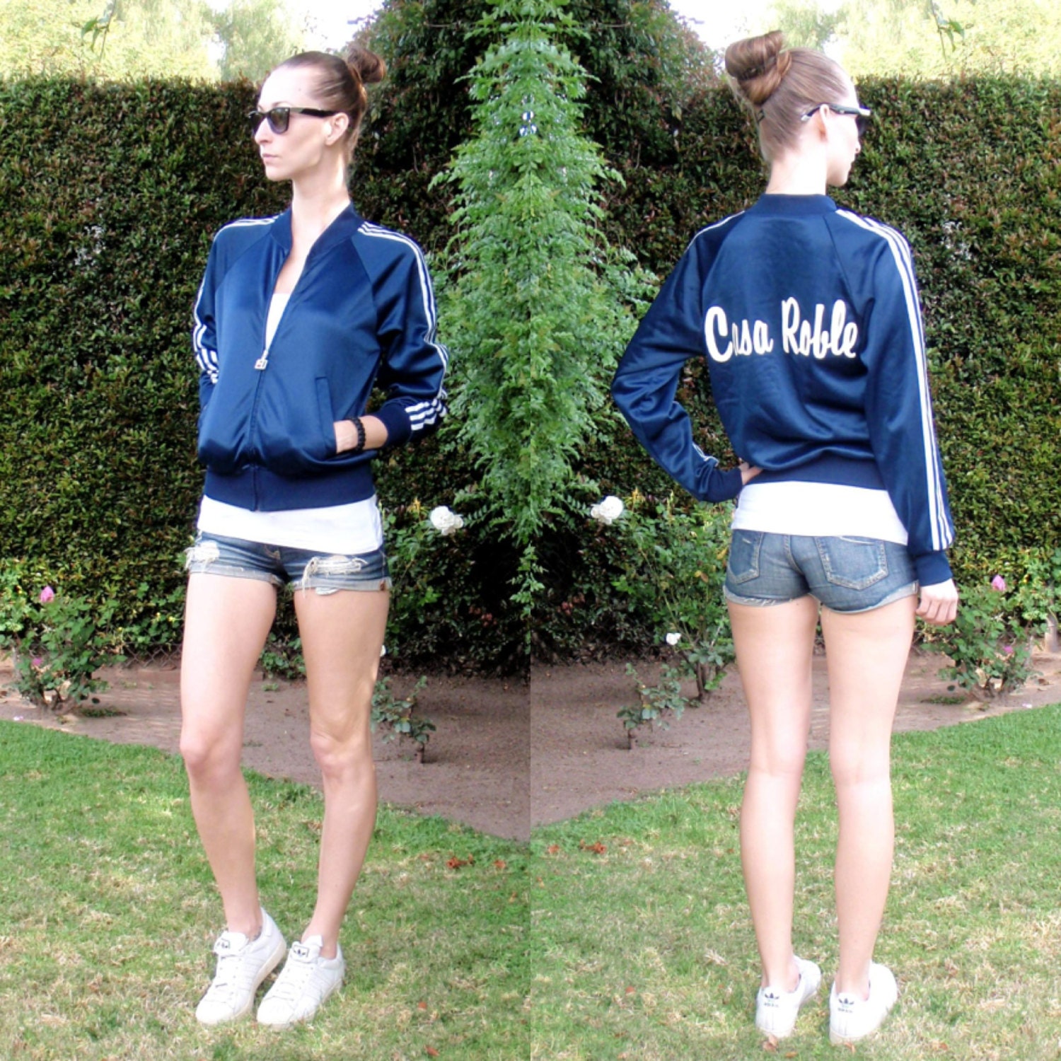 Athletic navy sports style jacket with "Casa Roble" on back S