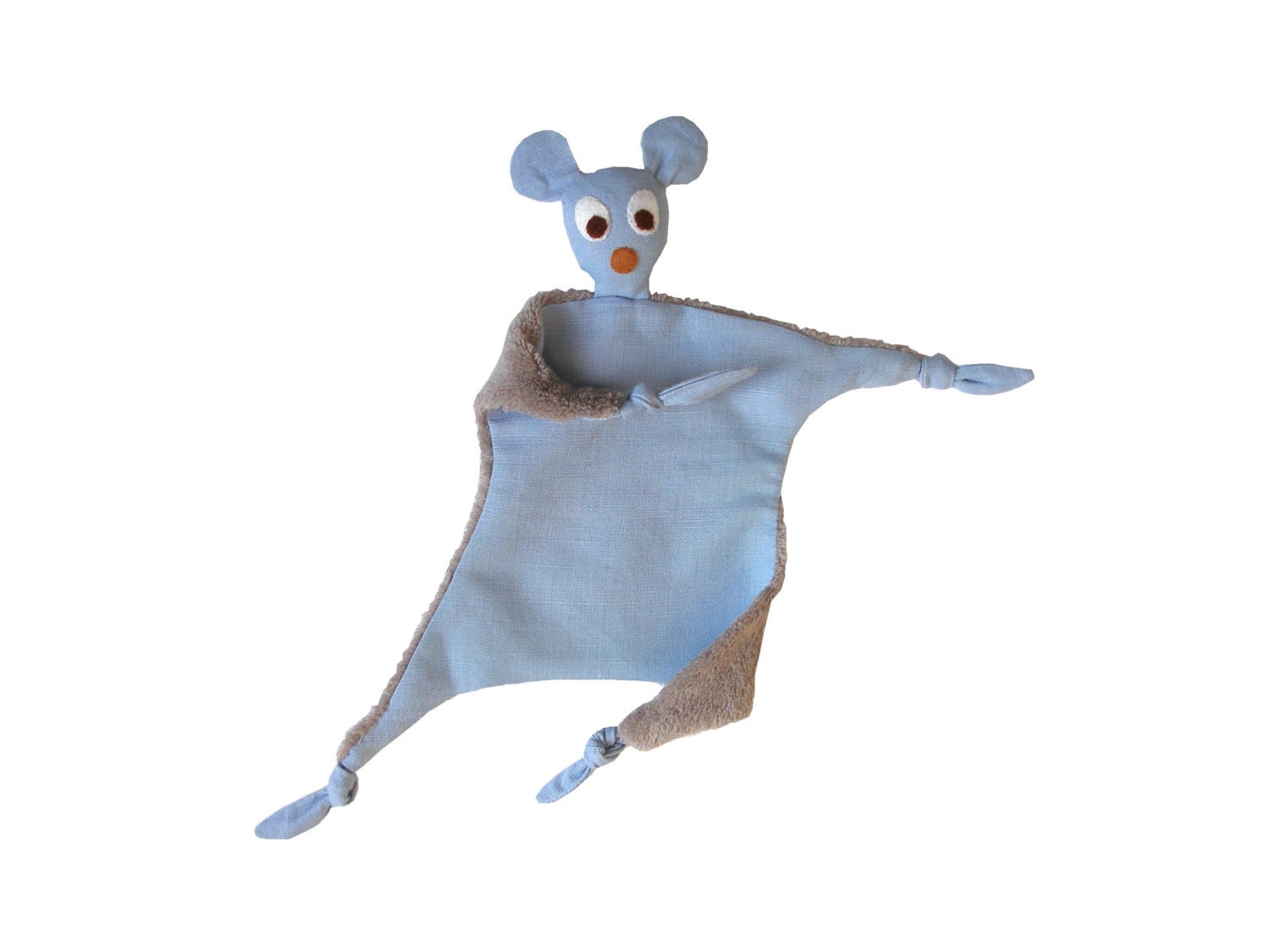 Security blanket Baby Lovey Baby security blanket Blue linen blanket Baby soft toy Soft bear mouse
