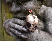 LIMITED EDITION Queen of Sheba Ruby kitten cat skull necklace pendant with Swarovski crystal Mortiis.M