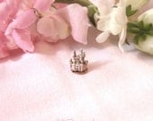 Tiny Mechanical Pink Castle Toy antique style - opens to Mouse - Dollhouse Miniature - Jill Dianne