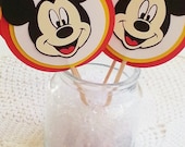 Mickey Mouse Party - Cupcake Toppers - Set of 12 - Happy Birthday - Baby Shower - Party Decorations