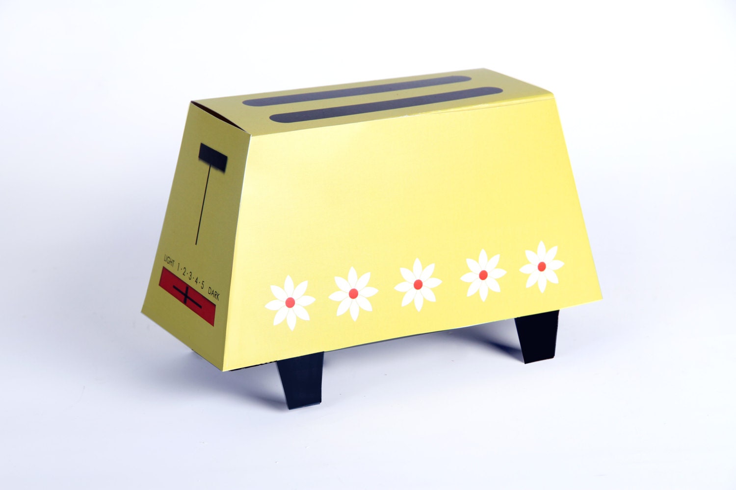 60's 70's TOASTER - Retro Vintage Gift Box - Printable DIY Wedding Gift Box Medium - Mustard Yellow with White Daisies