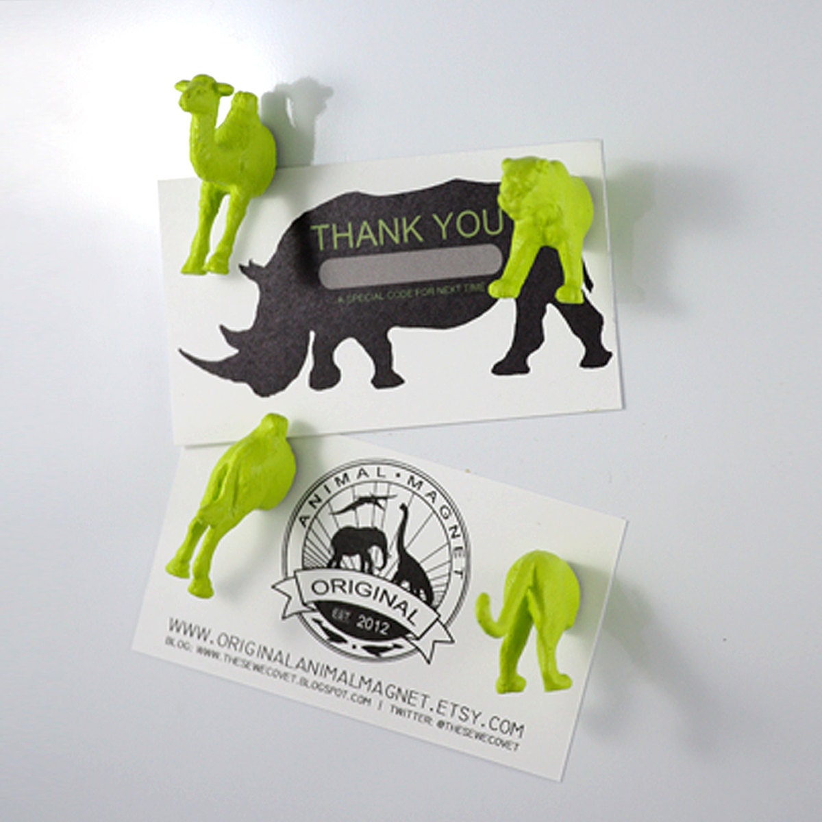 Valentine Day Magnets for kids - Bright Green Tiger & Camel - Valentines Gift