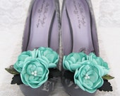 Flower Shoe Clips. Mint Shoe Clips. Mint Flower Shoe Clips. Mint Flower Accessory. Wedding Accessory. Women Accessory.