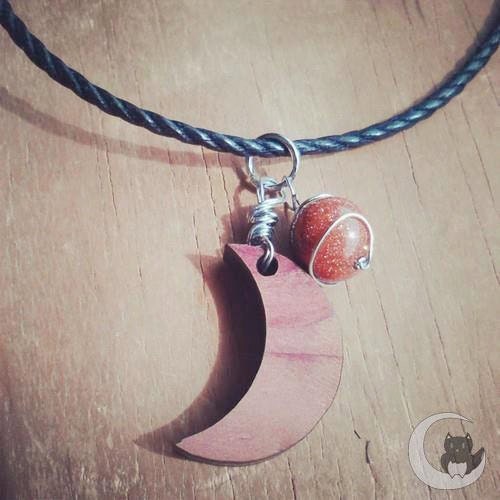 Moon Necklace // Wooden // Goldstone // Planet