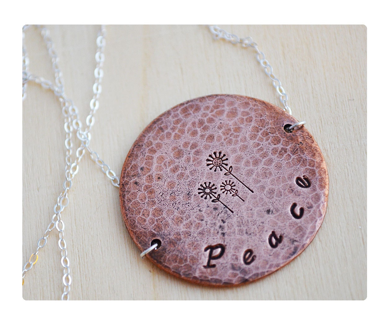 Peace Necklace - Daisy - Daisies - Copper Pendant Necklace - Personalized Jewelry - Hammered Necklace - Hand Stamped