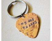 Father's Day Custom Guitar Pick Keyring - My Dad, My Hero - Copper Guitar Pick Keychain - Distressed Rustic