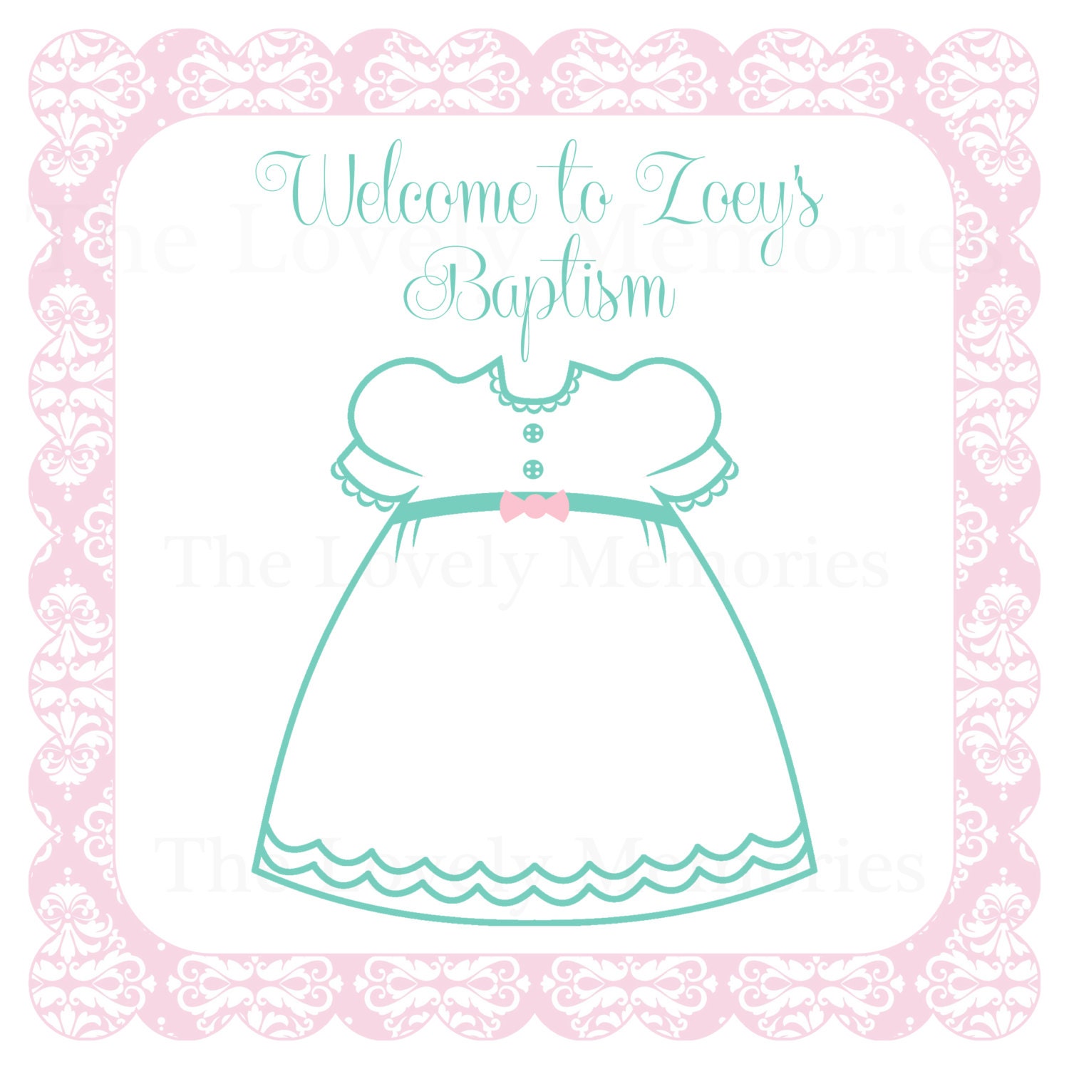 Pink Damask Girl Baptism Door Sign - Printable File Il_170x135