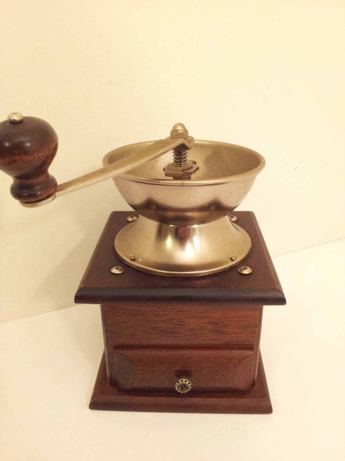Gourmet Coffee Grinder Wood Box Drawer Metal Mill Spice Pepper Mortar Pestle Antique Kitchen Tool Manual Primitive Rustic