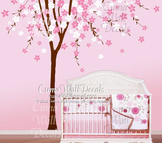 cherry blossom wall decal tree wall decals flower vinyl wall decals birdcage wall mural nursery wall decal nature- flower tree Z211 cuma