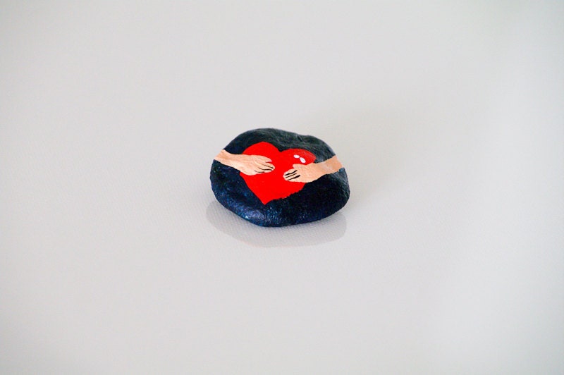 Handmade Jewelry Brooch Red Heart Love Hands / I love you message / I love me / Black and red pin