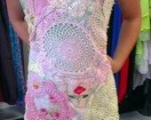 Vintage Linen & Lace Wearable ART Upcycled OOAK Roses Slip Dress Chic not Shabby Boho Hippy Chic Wedding