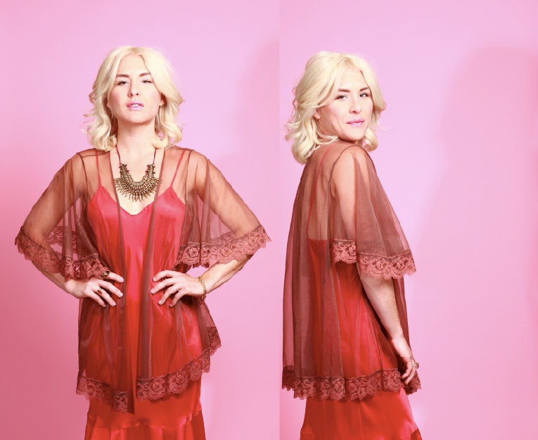 50s lace bed jacket / sheer lingerie