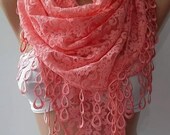 Lace scarf...Salmon pink