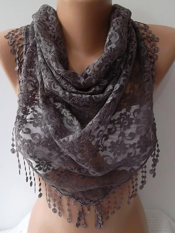 Super elegant  scarf -- Lace scarf  Moca grey---Mothers day gift