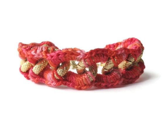 Crochet Chain Bracelet - Pink and Red
