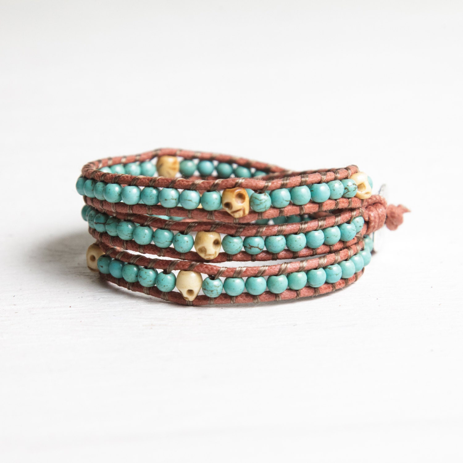 Spirit Walker Wrap Bracelet - Skull Bracelet Turquoise Color