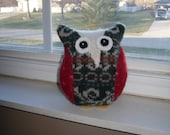 Handmade Felted Plush Green and Red Christmas Owl