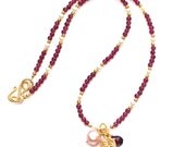 Garnet Necklace Gold Owl Charm Gemstone Jewelry Freshwater Pearl Handcrafted