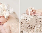 The Sweet Ivory Headband- Ivory, Shabby Flowers, Satin Flowers, Newborn, Infant, Toddler,  Photo Prop, Belt, Wedding, Baby Girl
