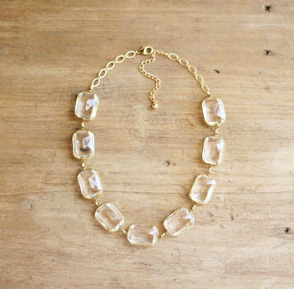 Crystal Clear Lucite Strand Statement Necklace