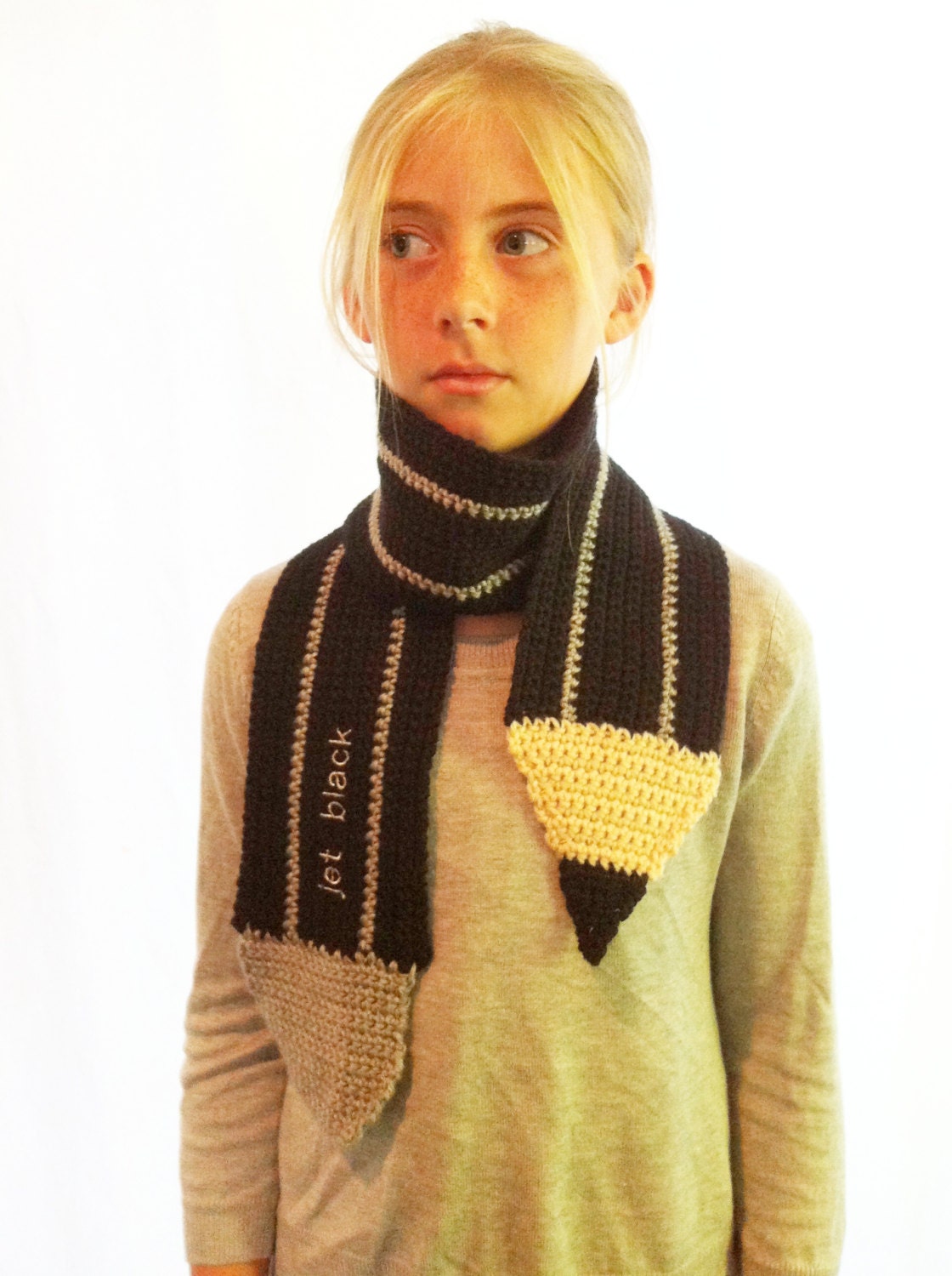 Kids / Children's Knit CUSTOM Color PENCIL SCARF hand made crochet