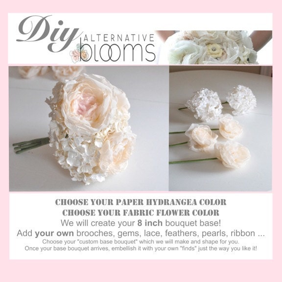 DIY wedding bouquet, add your details to our base of our paper flowers and fabric flowers