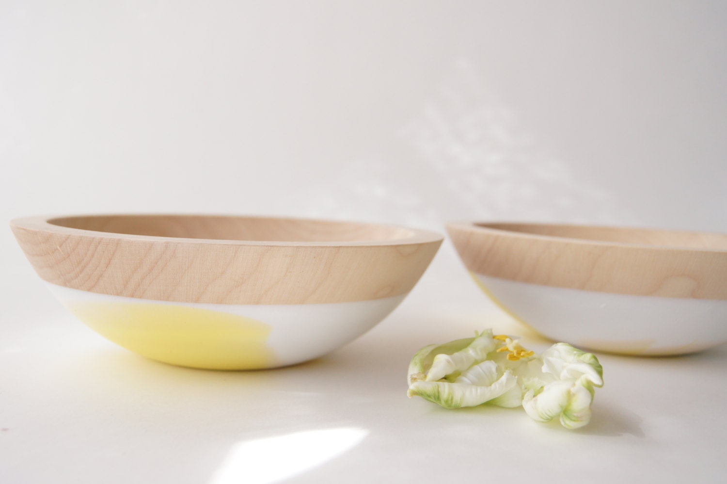Wooden Salad Bowl, 7" Yellow and White Swirl, Modern Decor, Spring Kitchen