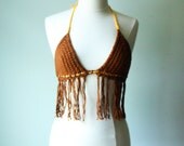 crochet bikini top with fringe in BROWN made to order in your size. festival ready dance tops and swim approved