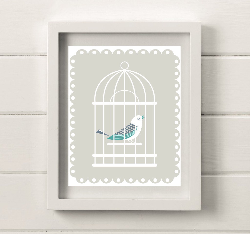 Bird in a Cage illustration, 8x10 Poster Print