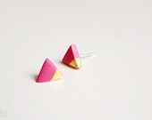 gold dipped triangle studs - pink and gold - minimalist geometric earrings