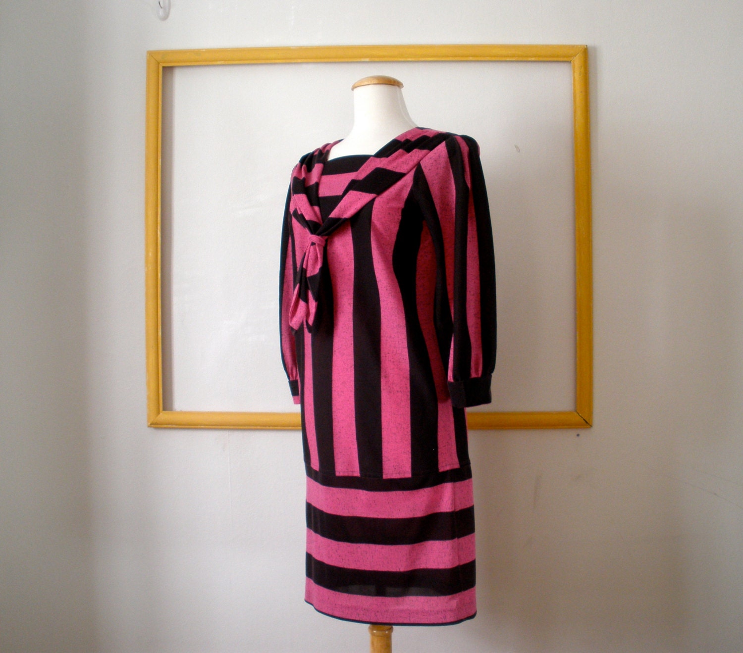 Vintage Striped Fuschia Mini Dress, 80s - S