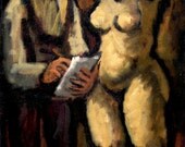 Old Artist and Model. Original Oil Painting on Canvas, Framed Contemporary Expressionist Fine Art