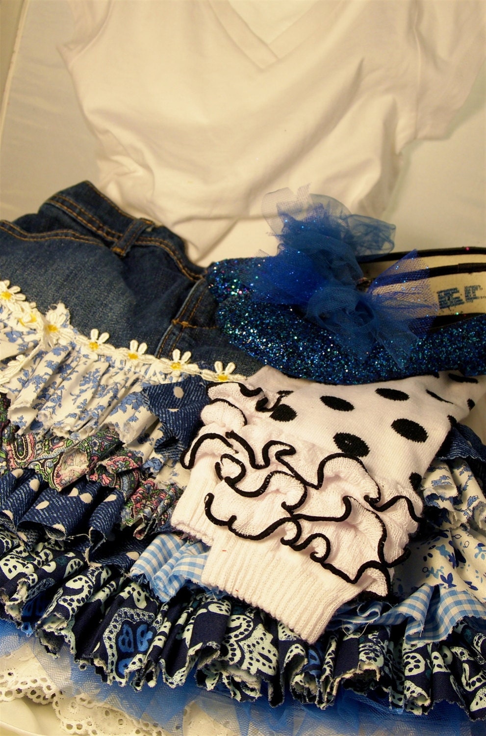 Boutique Girls Ruffled Denim Skirt Ensemble