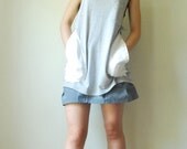 Racerback Tunic Dress in Gray with White Pockets. Size Medium