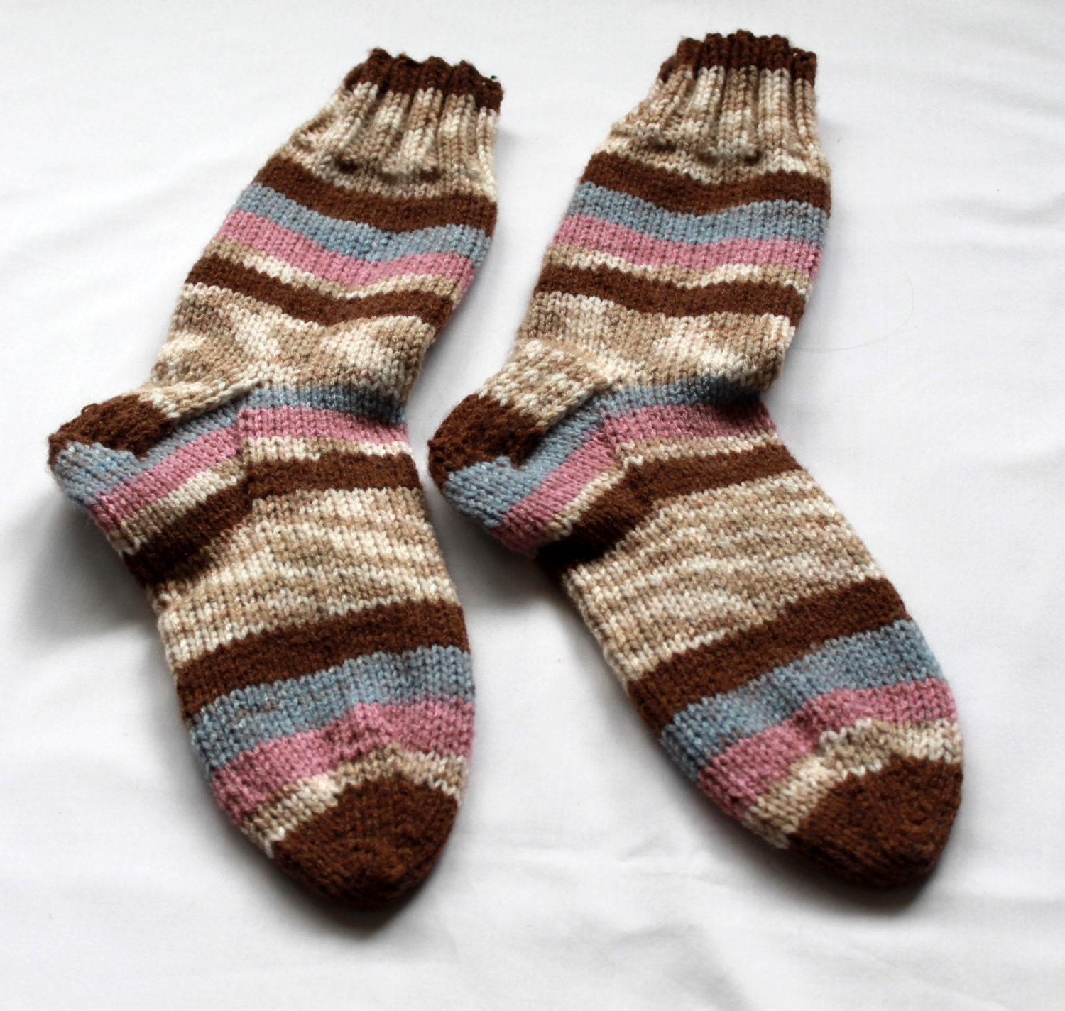Hand Knit  Socks -  Brown Bernat Jacquard Yarn  -  Women - Size Medium (7-8)