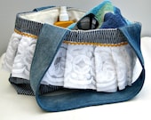 denim bag recycled fabrics , book bag, beach bag fully lined handmade