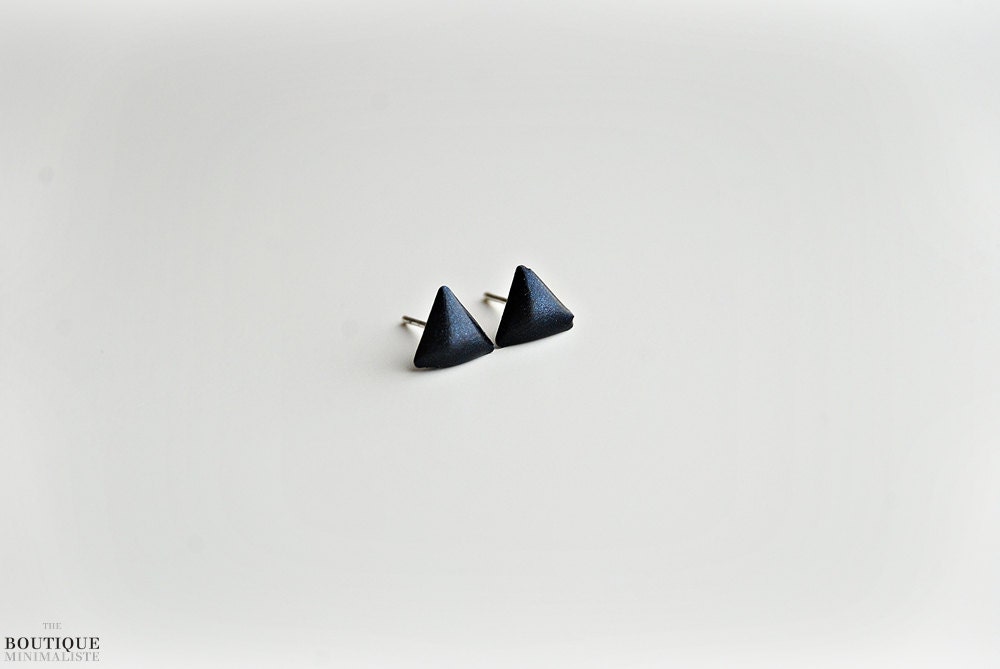 Tiny Night Blue Triangle Earring Studs