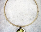 Sterling Silver Necklace Handcrafted with Glass Stone Over an Ancient Painting of Birds in Trees