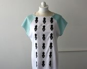 Handprinted Blouse, Women's Blouse, Spire Print, Raglan Sleeve Ladies T-shirt, White shirt