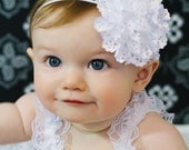 White Baby Headband, Infant Headband, Newborn Headband, White Headband, Satin Eyelet Flower Headband