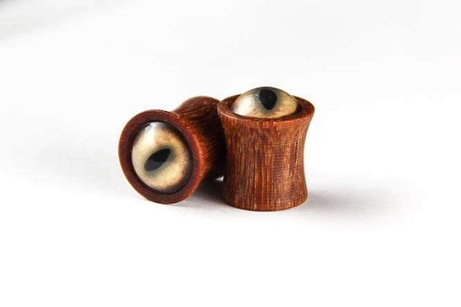 Avatar Wood Plugs / Exotic Wood & Yellow Lynx Eyes / (3/8") (10mm) 00g