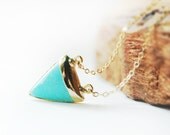 Akau necklace - minimalist geometric turquoise triangle necklace, bohemian gold necklace, minimal arrow necklace, hawaii