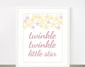 Twinkle twinkle little star - pink and yellow nursery rhyme poster, nursery print
