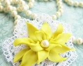Yellow Polymer Clay Flower and Freshwater pearl - Lace Brooch - Accessorize Anything -  Beautifully Packaged