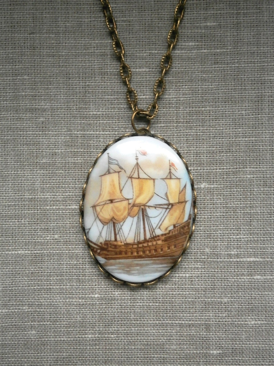 Vintage Ship Nautical Pendant Necklace Jewellery