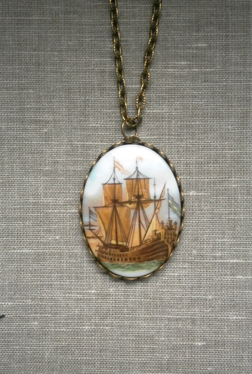 Vintage Ship Nautical Pendant Necklace Jewellery