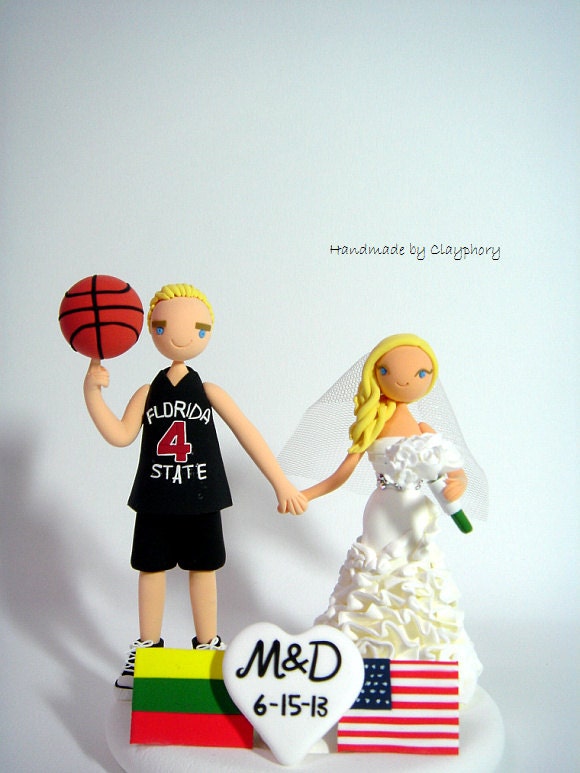 Basketball player & lovely bride customized wedding cake topper