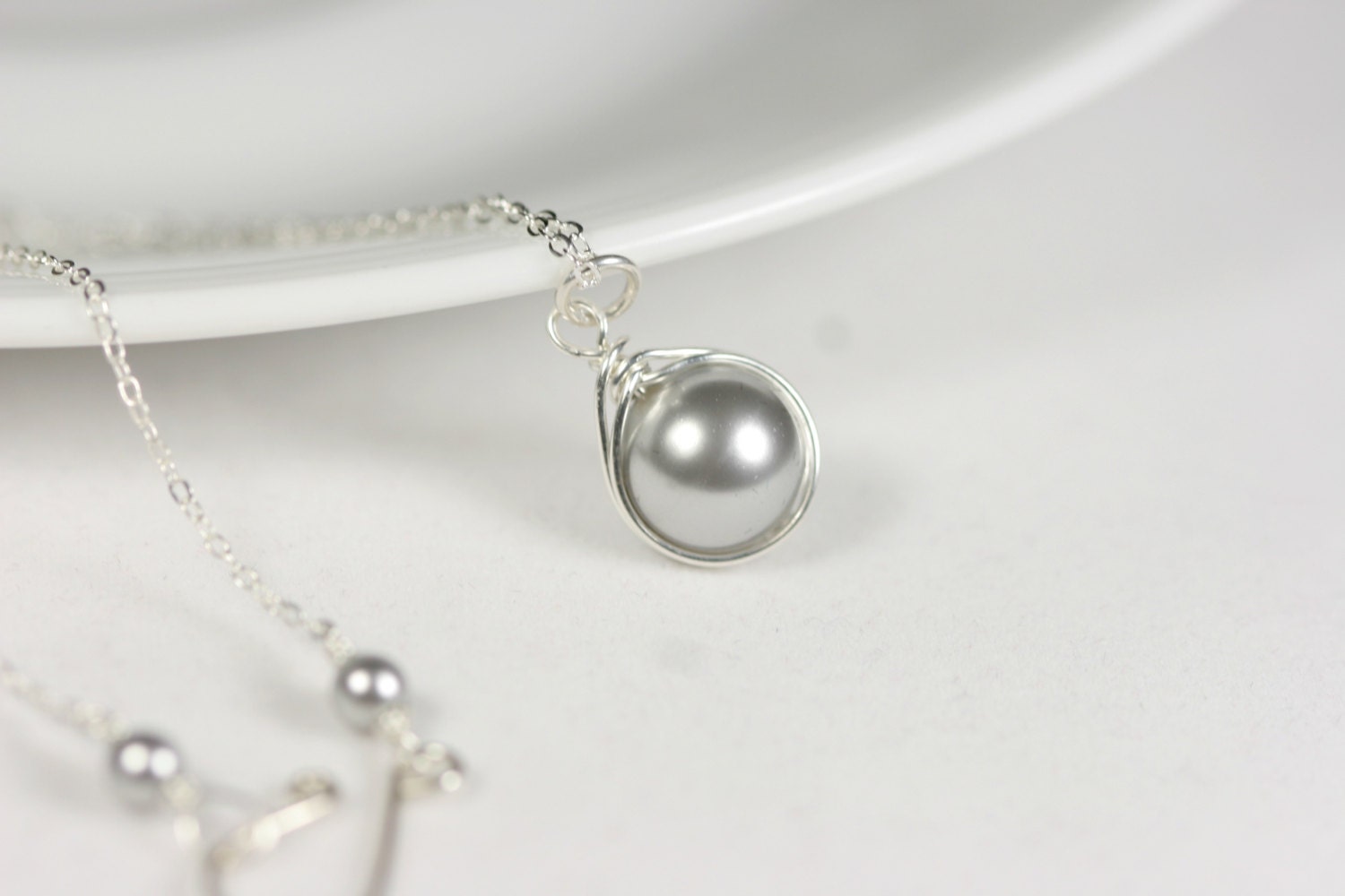 Grey Pearl Necklace Wire Wrapped Jewelry Handmade Sterling Silver Jewelry Handmade Single Pearl Necklace Bridal Pearl Necklace