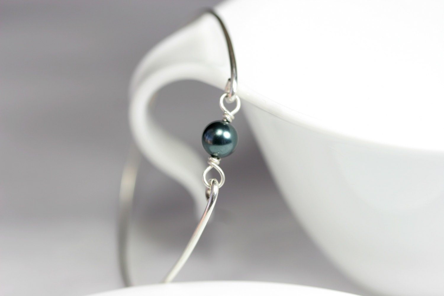 Tahitian Pearl Bangle Wire Wrapped Jewelry Handmade Sterling Silver Jewelry Handmade Pearl Bangle Bracelet Stacking Bangle